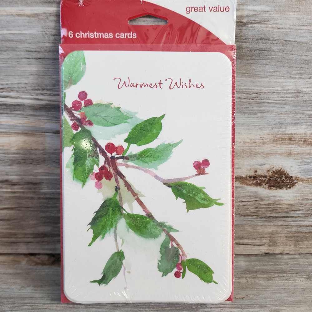 Carlton Cards Warmest Wishes Christmas Cards 6 Count Watercolor Holly Berry Set